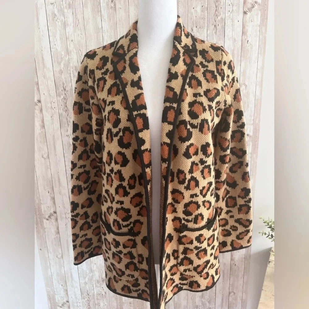 Talbots Open Front Animal Print Leopard Cardigan New Petite Small